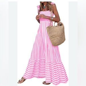 Pink and white striped maxi dress